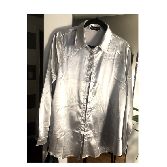 PrettyLittleThing Tops - Metallic silver long-sleeve shirt